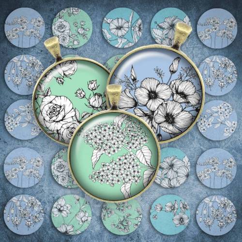 152 - Cabochon Vorlagen, 25mm 18mm 14mm 12mm, rund, Cabochon Motive, Bottle Cap images Blumen floral blüten pastell