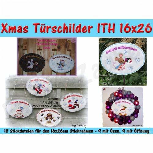 Türschilder Weihnachten ITH für den 16x26 Rahmen