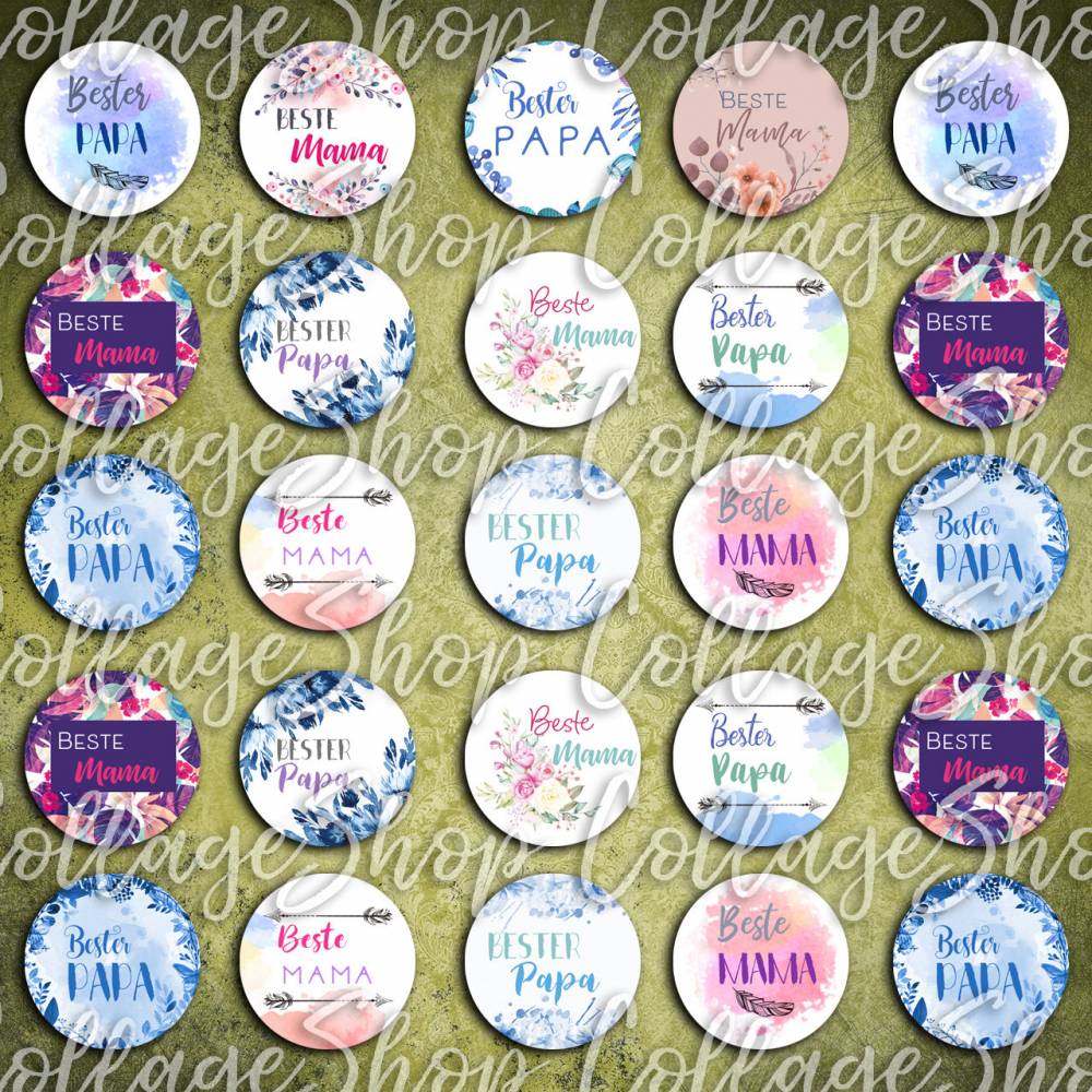 229 - Cabochon Vorlagen, 25mm 18mm 14mm 12mm, rund, Cabochon Motive, Bottle Cap images Beste Mama Bester Papa Bild 3