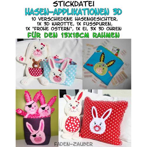 3D Hasenapplikationen für den 13x18cm Rahmen