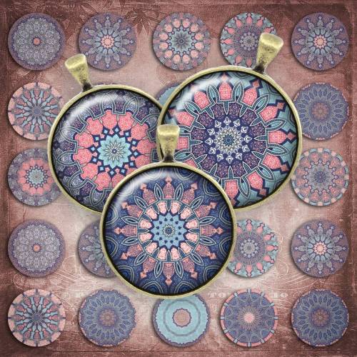 190 - Cabochon Vorlagen, 25mm 18mm 14mm 12mm, rund, Cabochon Motive, Bottle Cap images Mandala Mosaik Kaleidoskop