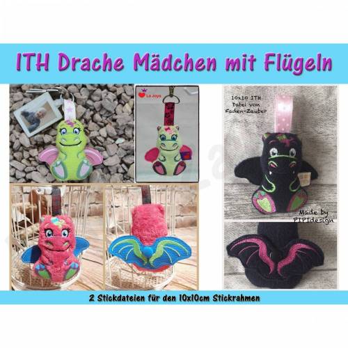 Drache Mädchen ITH Größe S für den 10x10cm Rahmen