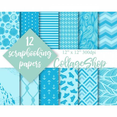 06 - Scrapbooking Paper, grün & weiß, Blätter, Frühling