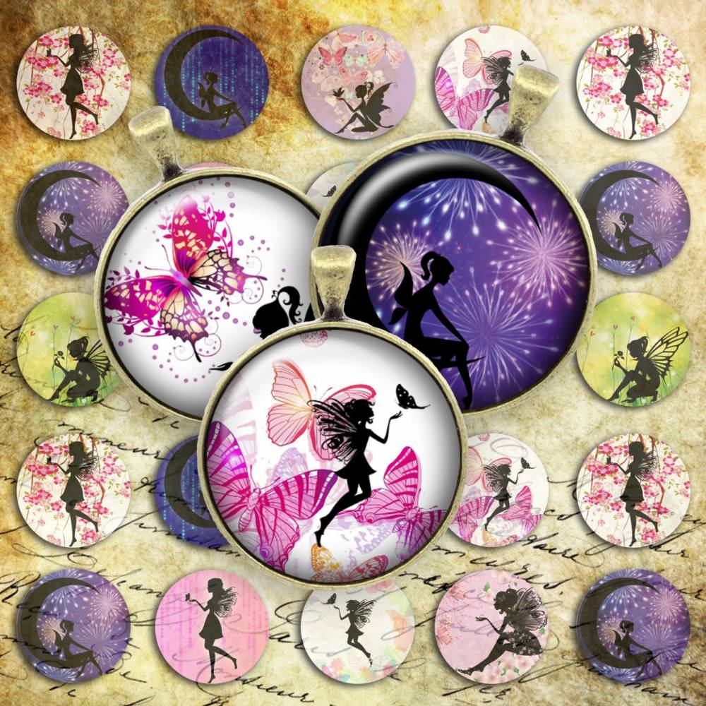 174 - Cabochon Vorlagen, 25mm 18mm 14mm 12mm, rund, Cabochon Motive, Bottle Cap images Fee Schmetterling Bild 1