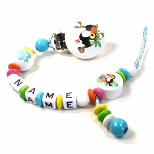 Schnullerkette mit Namen Tukan Junge Mädchen Baby