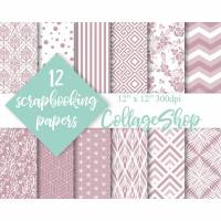 04 - Scrapbooking Paper, altrosa & weiß Blumen floral Punkte