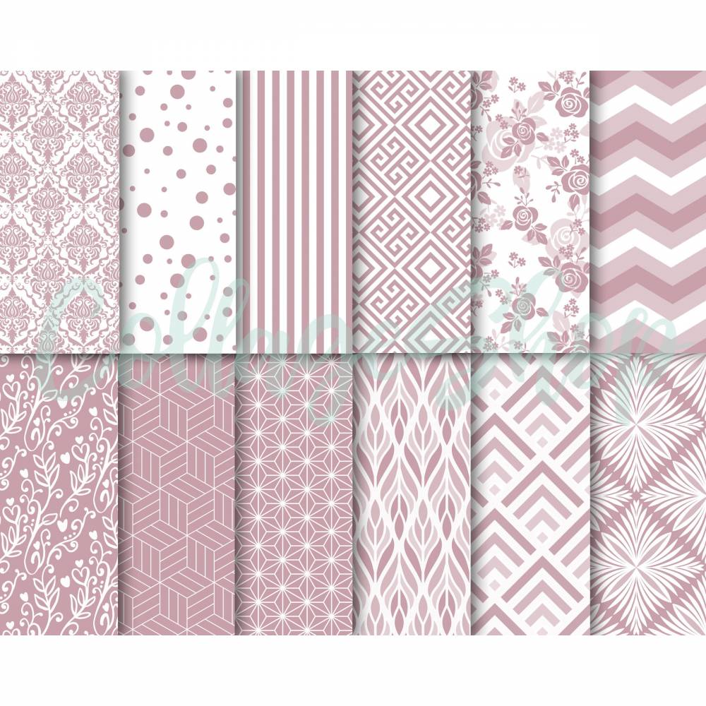 04 - Scrapbooking Paper, altrosa & weiß Blumen floral Punkte Bild 2