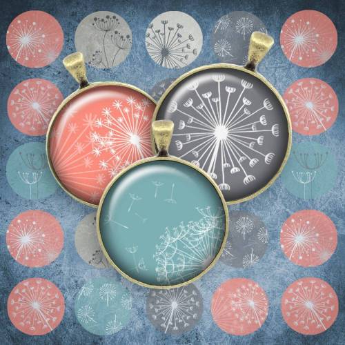 102 - Cabochon Vorlagen, 25mm 18mm 14mm 12mm, rund, Cabochon Motive, Bottle Cap images Pusteblume floral Löwenzahn