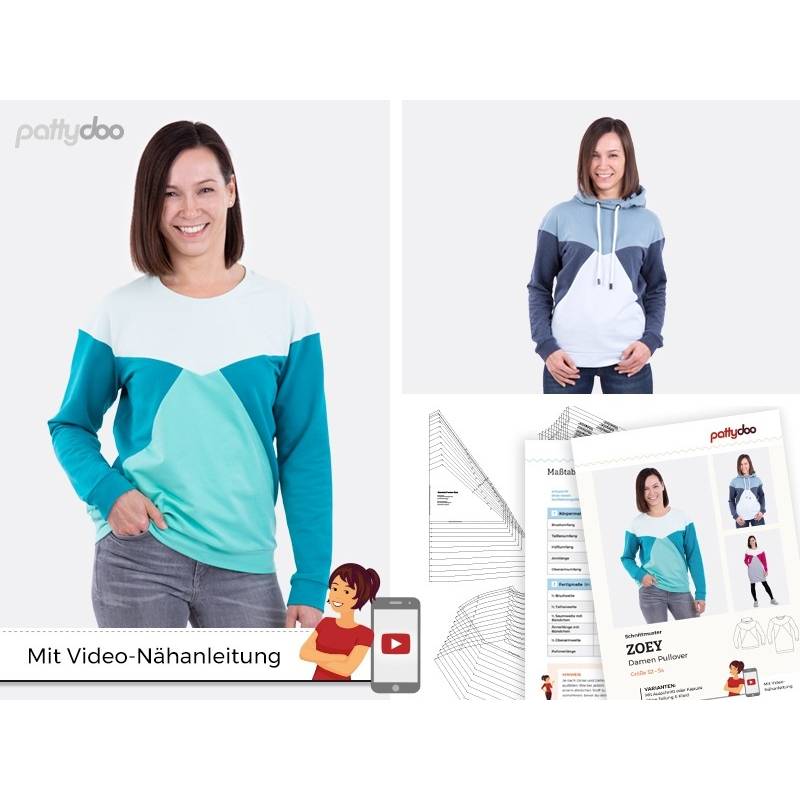 Papierschnittmuster Pullover Zoey Colourblock-Pullover  by pattydoo Gr 32- 54 (1 Stück/11,- €) Bild 1