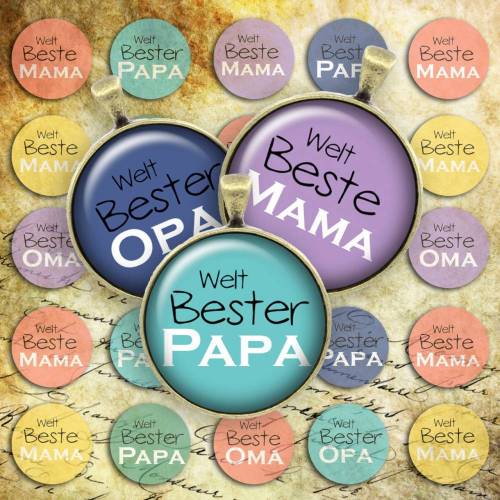 224 - Cabochon Vorlagen, 25mm 18mm 14mm 12mm, rund, Cabochon Motive, Bottle Cap images Beste Mama Bester Papa Oma Opa