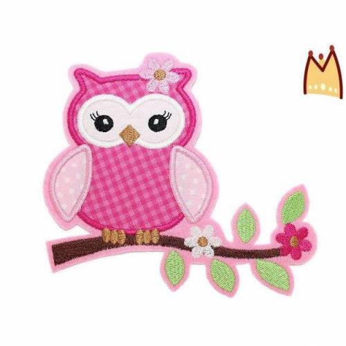 Applikation "Eule auf Ast pink/rosa"