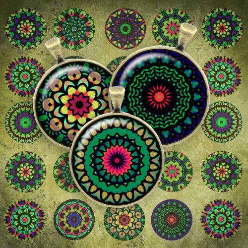 095 - Cabochon Vorlagen, 25mm 18mm 14mm 12mm, rund, Cabochon Motive, Bottle Cap images Mandala Mosaik Kaleidoskop