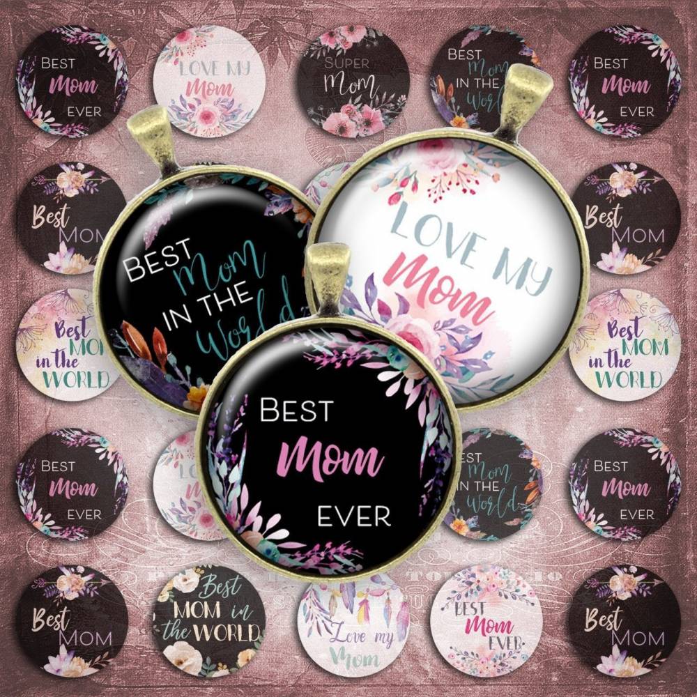 230 - Cabochon Vorlagen, 25mm 18mm 14mm 12mm, rund, Cabochon Motive, Bottle Cap images Muttertag Love My Mom Bild 1