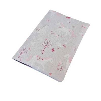 U-Hefthülle personalisierbar mit Einhorn-Motiven, Fach für Impfpass & Mutterpass, grau – Baumwolle
