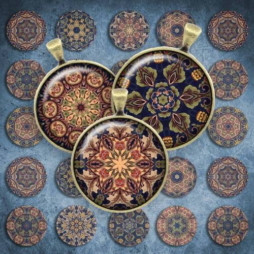 235 - Cabochon Vorlagen, 25mm 18mm 14mm 12mm, rund, Cabochon Motive, Bottle Cap images Mandala Mosaik Kaleidoskop