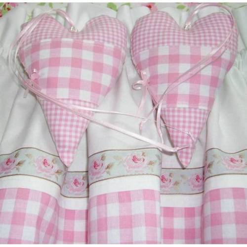 2  Stoff Herzen XL  Karo in Rosa Patchwork Landhaus