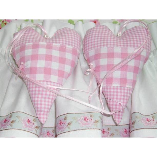 2  Stoff Herzen XL  Karo in Rosa Patchwork Landhaus Bild 3