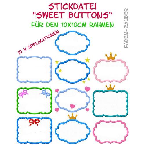 Sweet Buttons Rahmen Applikationen 10x10cm Rahmen