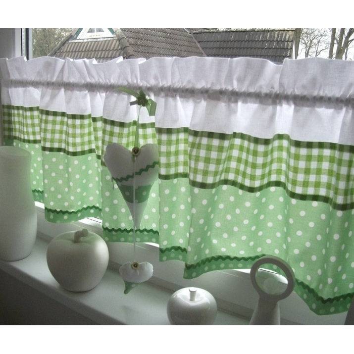 Scheibengardine Vorhang Karo Dot's Grün Weiß Landhausstil