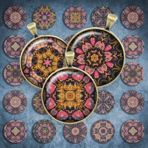 161 - Cabochon Vorlagen, 25mm 18mm 14mm 12mm, rund, Cabochon Motive, Bottle Cap images Mandala Mosaik Kaleidoskop