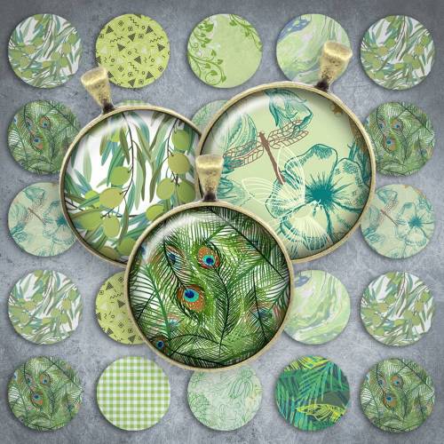 119 - Cabochon Vorlagen, 25mm 18mm 14mm 12mm, rund, Cabochon Motive, Bottle Cap images grün Blätter 