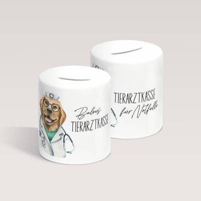 Personalisierbare Spardose für Hunde *Tierarztkasse* aus Keramik / Geldgeschenk für Hundebesitzer