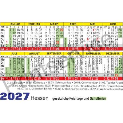 Kalender 2027 Hessen: Taschenkalender & Ferienkalender mit Feiertagen