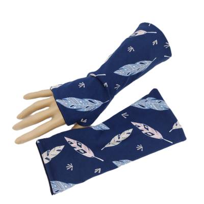 Wende- Armstulpen mit Daumenloch Federn blau, 95% Baumwolle, 5% Elasthan