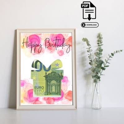 Geldgeschenk Happy Birthday - Vorlage zum Selbstausdrucken – Sofort PDF Download Geburtstag - Geburtstag Geld Geschenk 