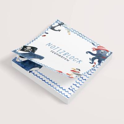 Personalisierbarer Notizblock *Seepiraten* / Quadratischer Schreibblock 50 Blatt kariert, liniert, gepunktet oder blanko