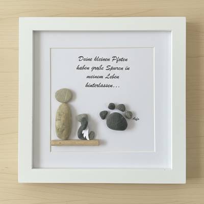 Personalisiertes Steinbild Hund mit Pfotenabdruck & Namen – Handgefertigtes Gedenkbild STB-330
