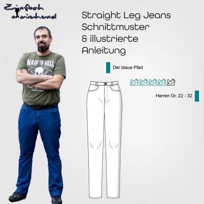 Schnittmuster Straight Leg Herren Jeans mit verschiedenen Taschen in Kurzgröße 22 - 32