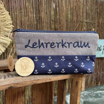 Lehrerkram Schlampermäppchen blau-weiß –  Stiftemappe als Geschenk für Lehrer
