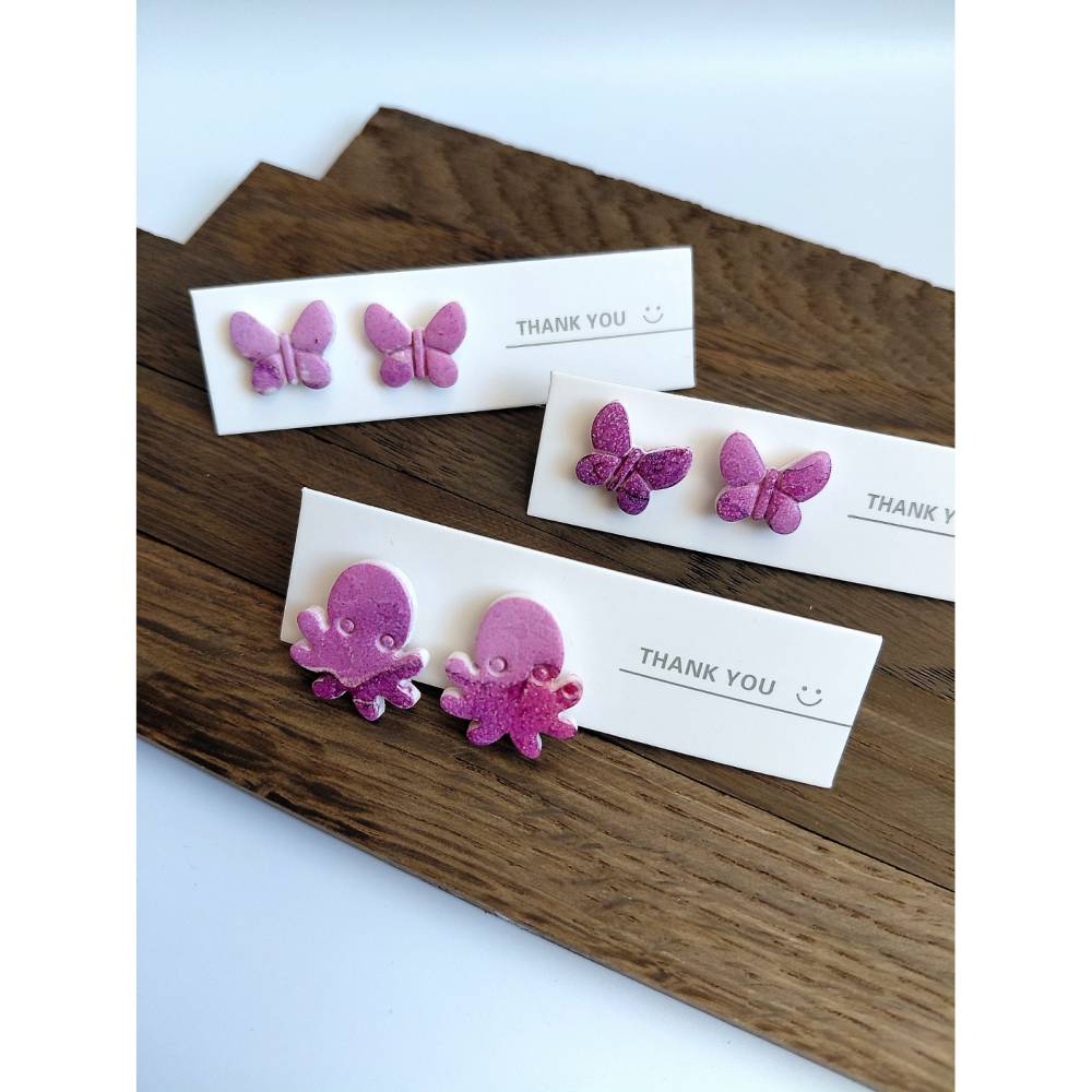 Stecker Ohrringe Schmetterling/Krake lila – handgemacht aus PolymerClay & Edelstahl Bild 1