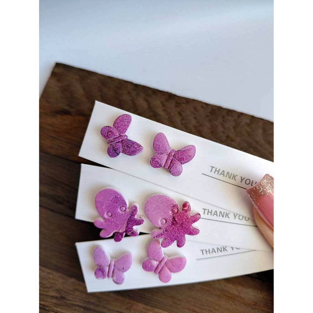 Stecker Ohrringe Schmetterling/Krake lila – handgemacht aus PolymerClay & Edelstahl Bild 2