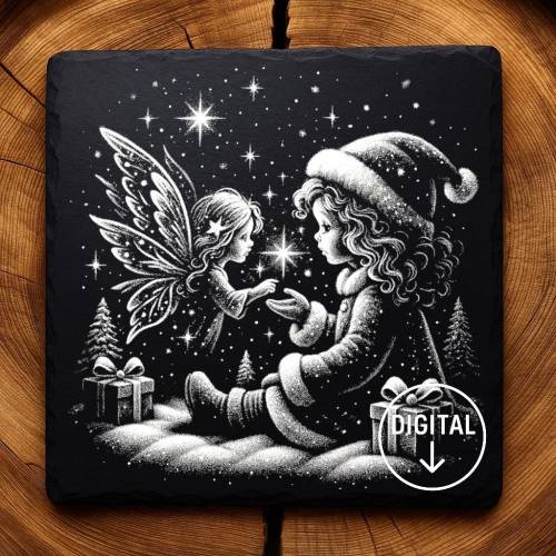 Laserdatei Wintermädchen – Gravurdatei PNG für Schiefer & Holz | Bildgravur