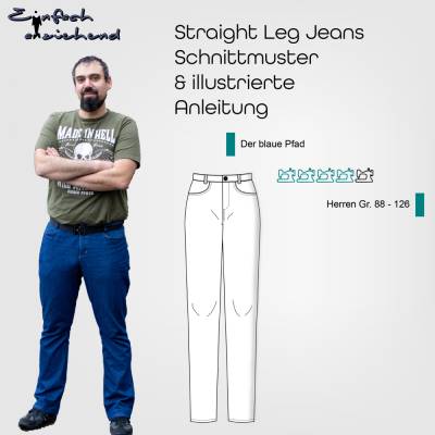 Schnittmuster Straight Leg Herren Jeans mit verschiedenen Taschen in Langgröße 88 - 126