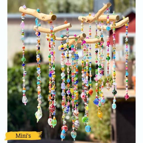 Kleines Windspiel aus Glasperlen & Treibholz – Handmade Geschenk für Garten, Balkon & Wohnmobil