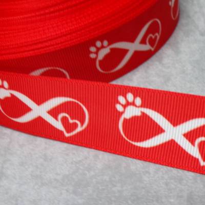 Rotes Ripsband 25 mm mit Katzen- und Hundemotiv – Meterware für Nähen, Basteln & Dekoration