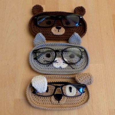 Häkelanleitung Brillenablage Hund, Katze und Bär, Brillenschale, pdf-Datei