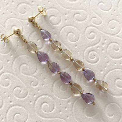 Ohrstecker Ametrin – Handgemachter Schmuck aus Amethyst & Citrin, 70 mm, vergoldetes Si925, Geschenkidee