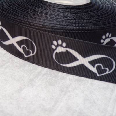 Ripsband schwarz weiß 25 mm – Katzen, Hunde, Unendlichkeit – Trauer & Regenbogenbrücke