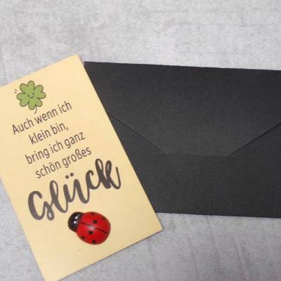 Glückskarte mit Marienkäfer & Umschlag – Mini Karte als Glücksbringer & Mitbringsel
