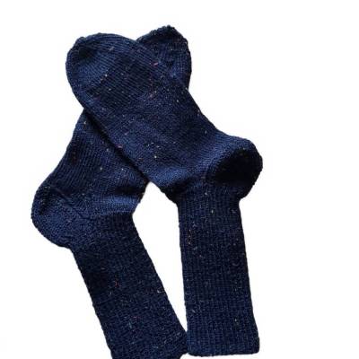 Dunkelblaue handgestrickte Wollsocken 40/41 Unisex – Yogasocken aus Sockenwolle, extra verstärkt