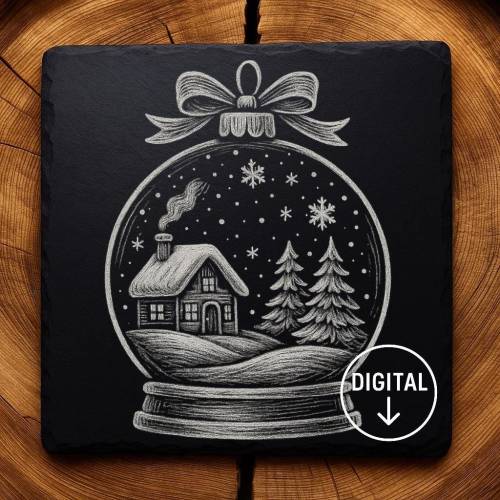 Laserdatei Schneekugel – Gravurdatei PNG für Schiefer & Holz | Bildgravur