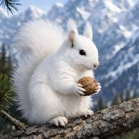 Weißes Eichhörnchen in den Bergen – märchenhaftes KI-Tiermotiv als digitaler Download