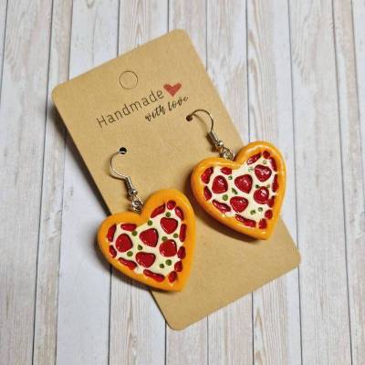 Ohrringe Ohrhänger Herz-Pizza aus Harz  – 5 cm – originelle Geschenkidee