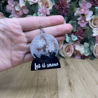 Schlüsselanhänger Schneekugel mit "Let it Snow"