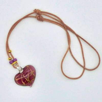 Herzkette, Halskette mit Glasherz, Kette mit Herzanhänger, violett gold, Schmuck, Lederband mit Kettenanhänger