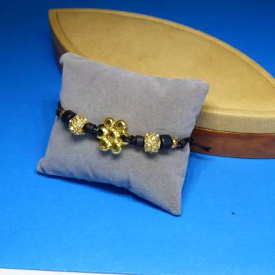 Armband Blüte, Freundschaftsarmband, gold schwarz, Makramee Schiebeknoten, Strassperlen, Armschmuck, Freunde, Gesch